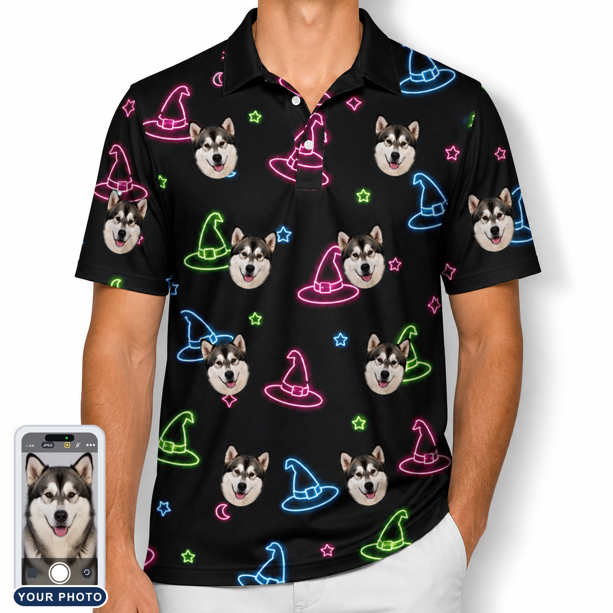 Men's Moonlit Millinery Custom Dog Face Polo Shirt