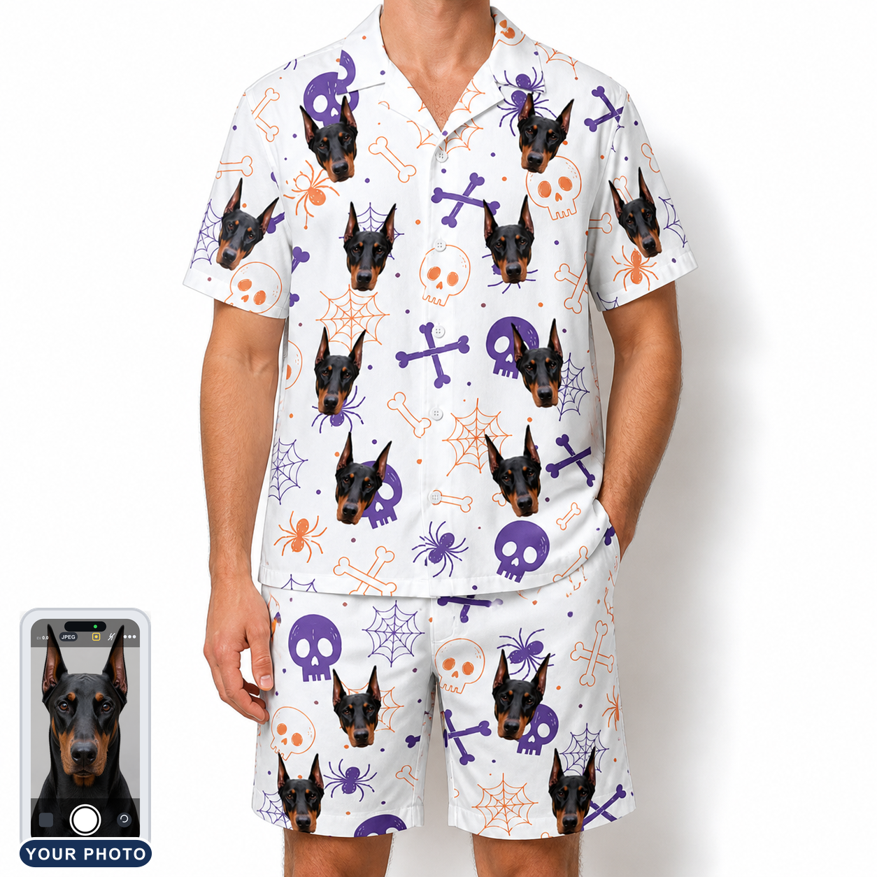 Men's Skull Shuffle Custom Dog Face Shirt & Shorts Set