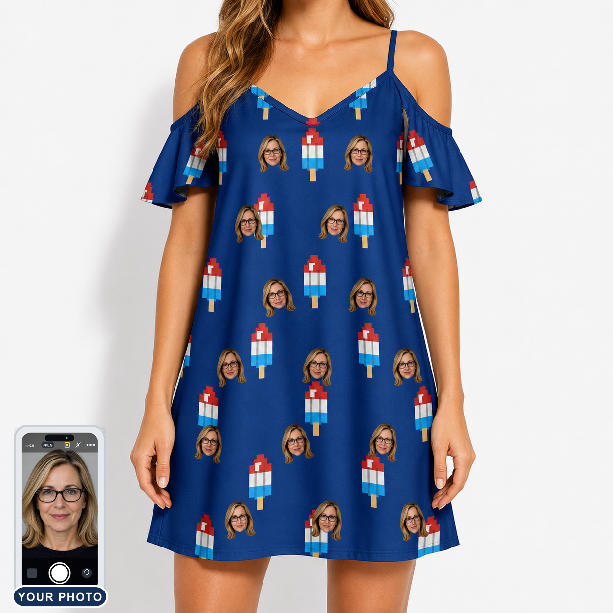 Women's Declaration Drips Custom Face Off-Shoulder Dress
