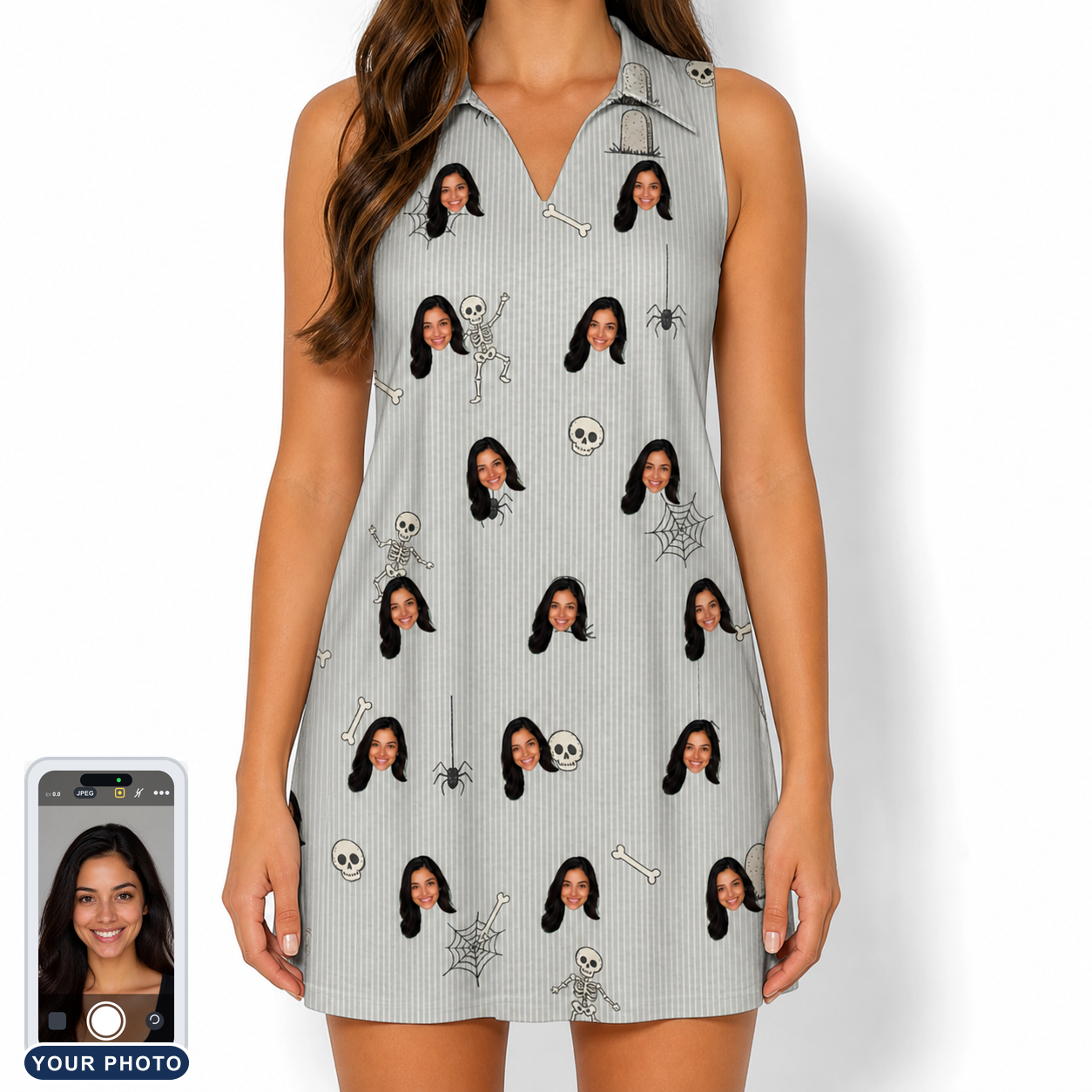 Women's Tombstone Tango Custom Face V-Neck Dress