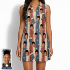 Women's Christmas Cuffs Custom Face V-Neck Dress
