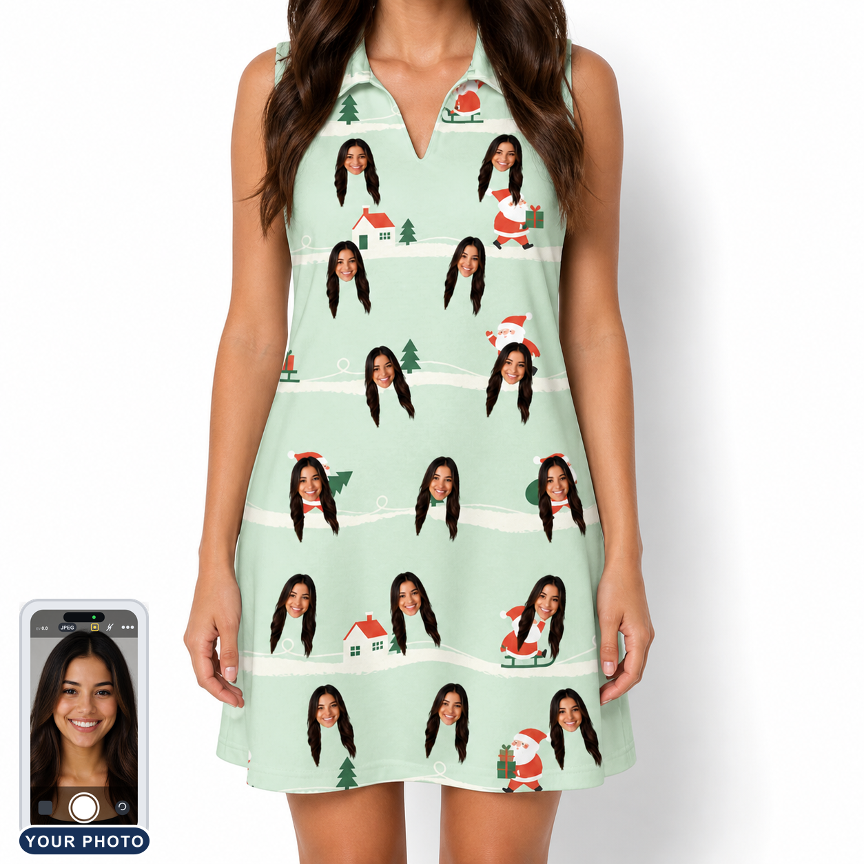 Women's Claus Carnival Custom Face V-Neck Dress