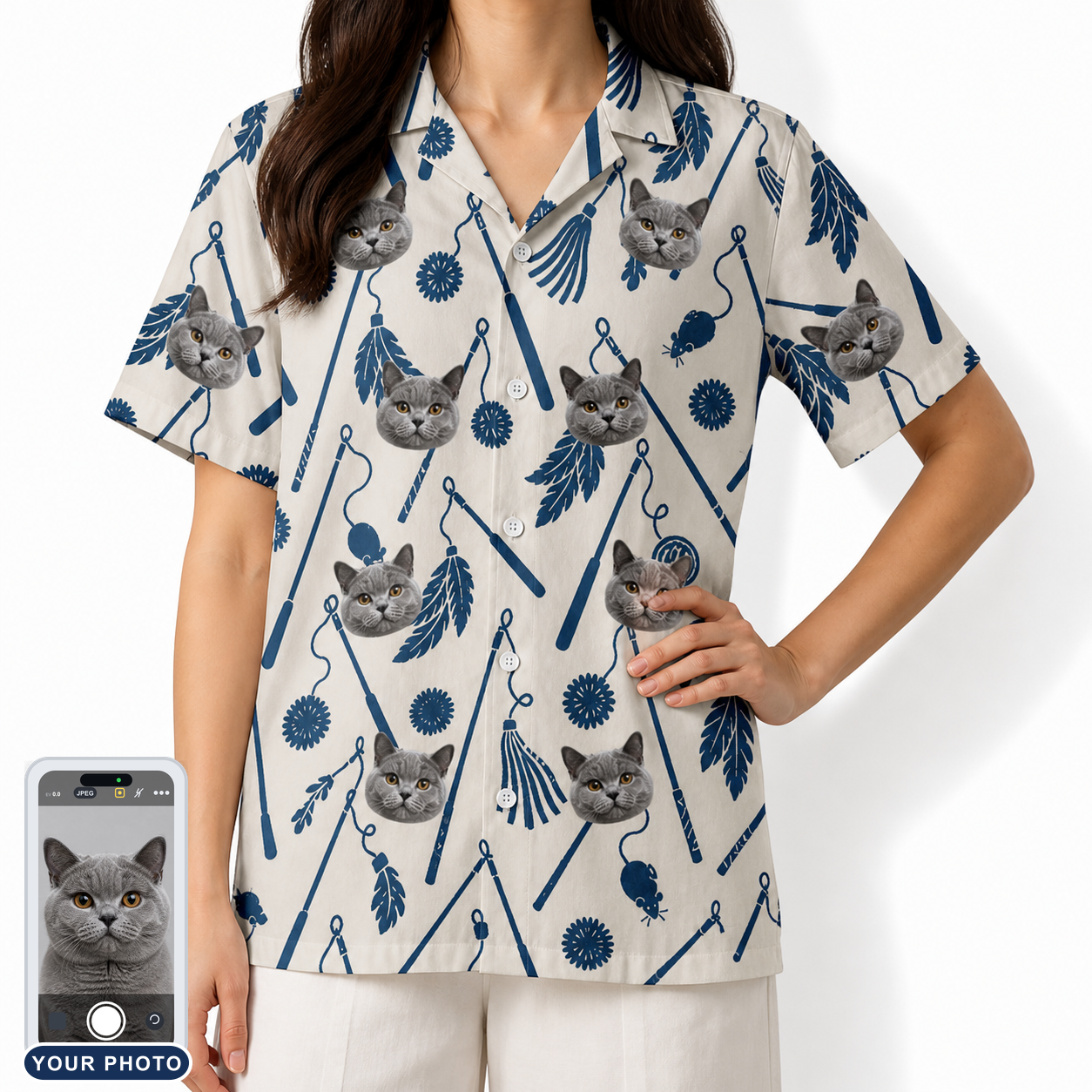 Women's Catnip Kinetics Custom Cat Face Hawaiian Shirt