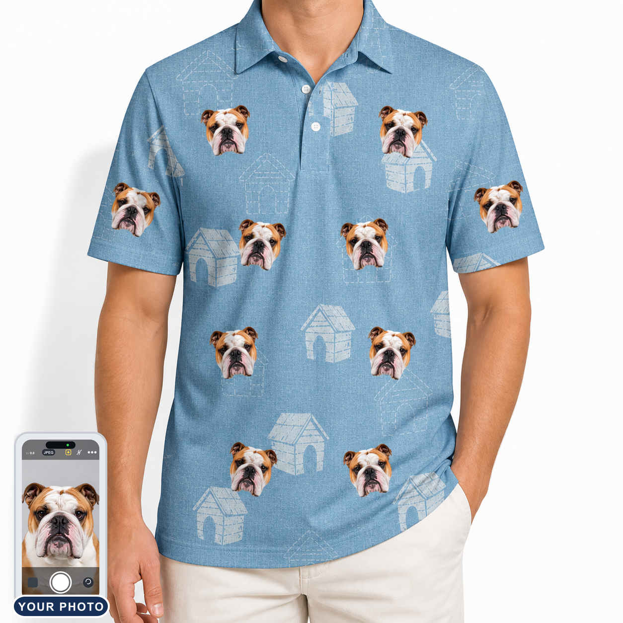 Men's Pooch Porches Custom Dog Face Polo Shirt