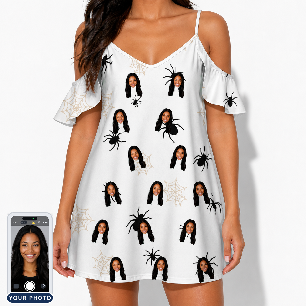 Women's Midnight Webbing Custom Face Off-Shoulder Dress