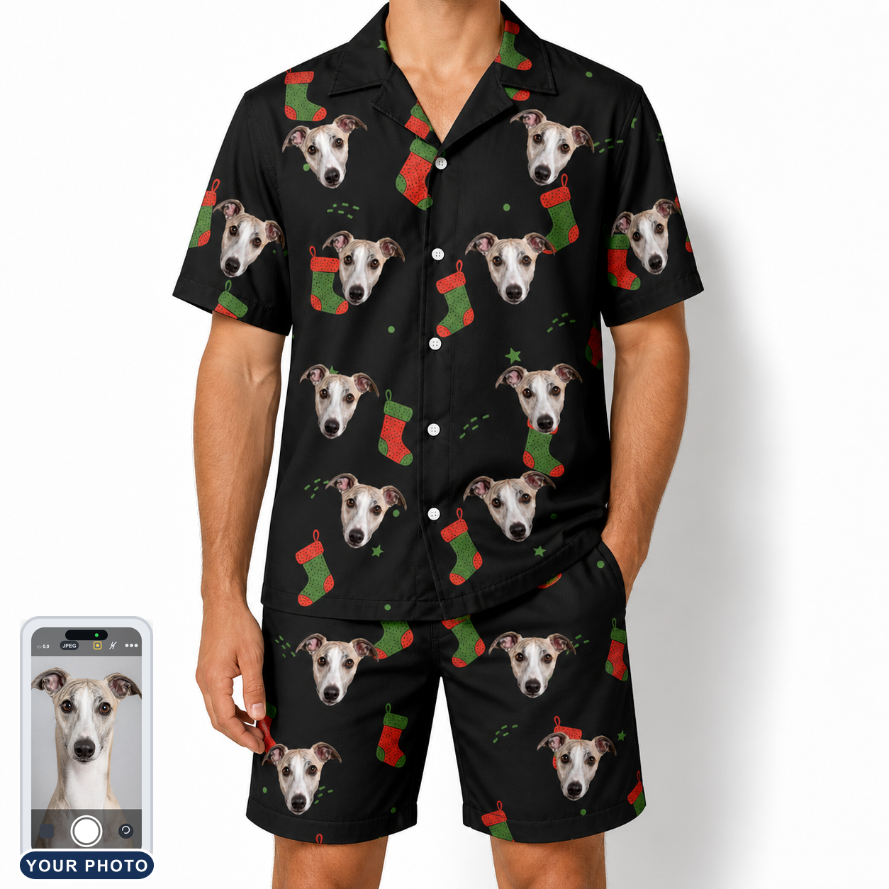 Men's Stocking Stuffer Custom Dog Face Shirt & Shorts Set