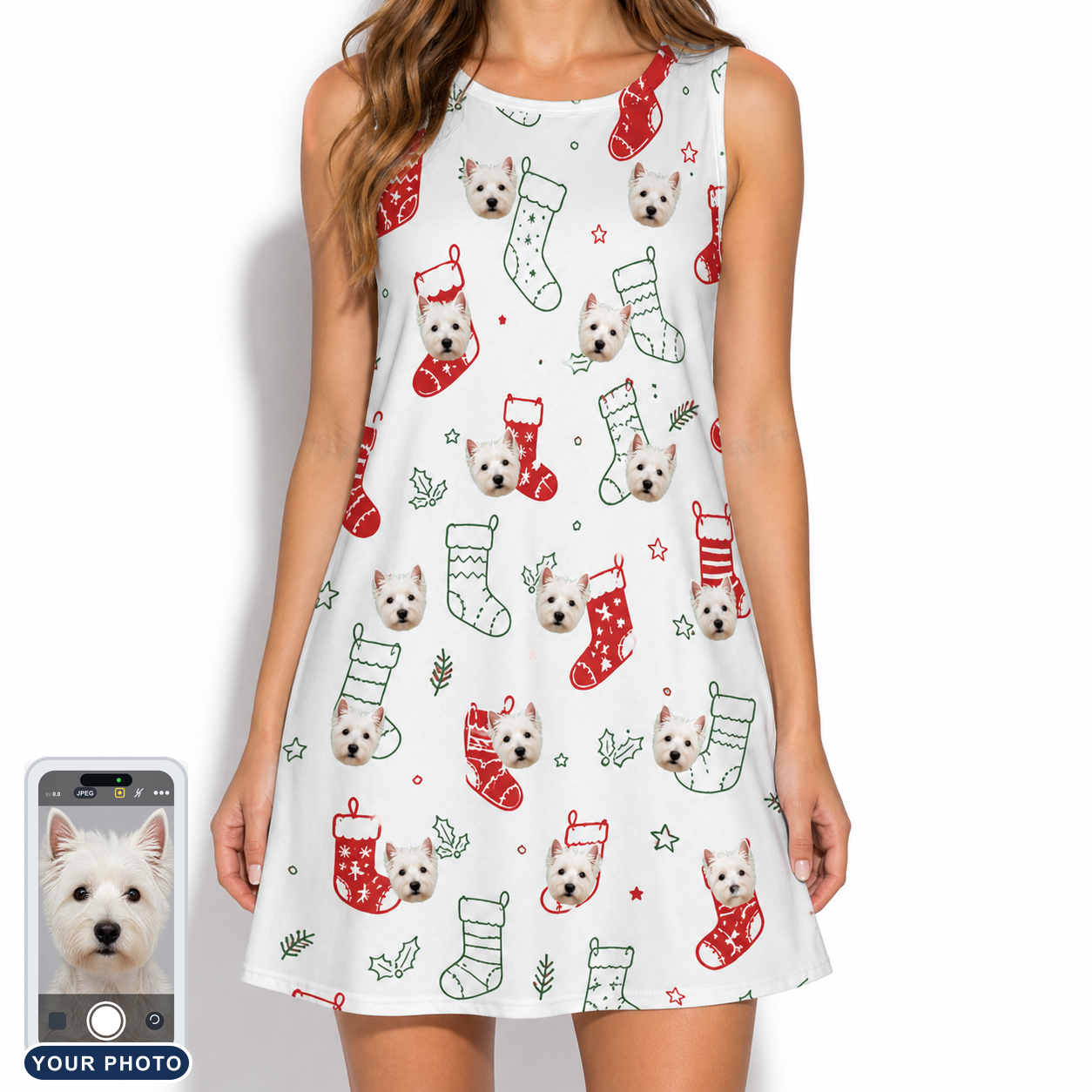 Women's Yule Pouches Custom Dog Face Tank Dress