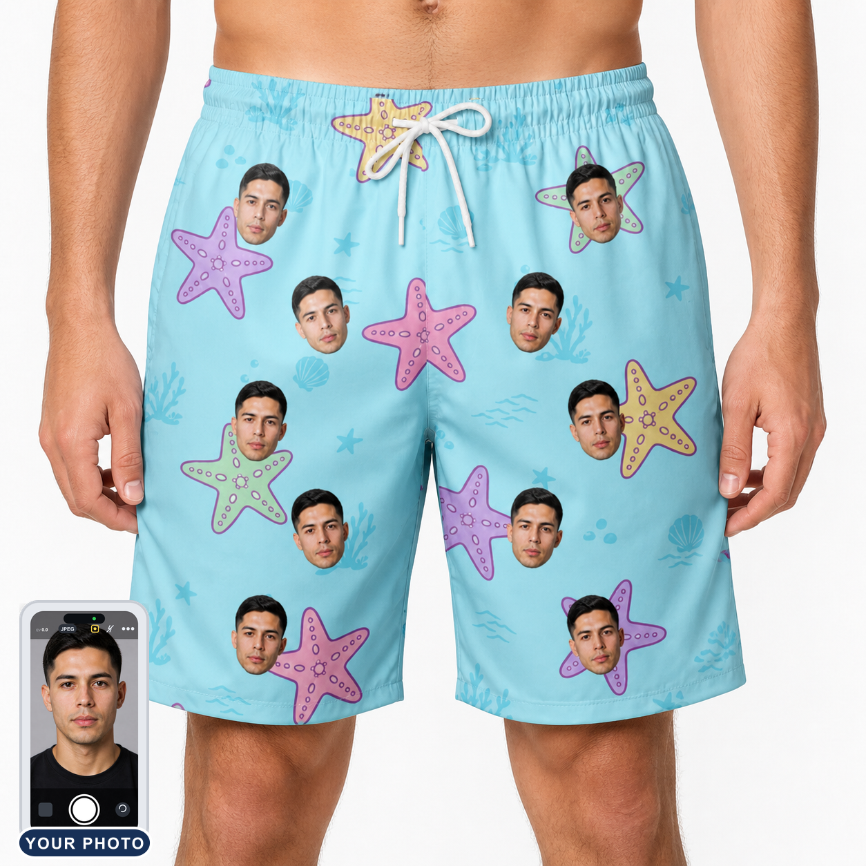 Men's Nautical Nuptials Custom Face Beach Shorts