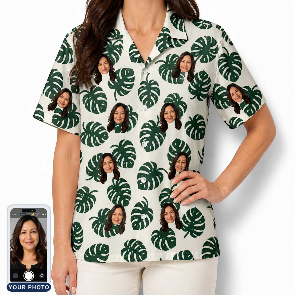 Women's Verdant Vacation Custom Face Hawaiian Shirt
