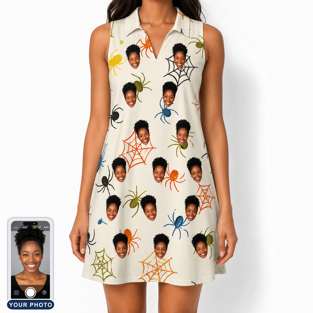Women's Creepy Crawlers Custom Face V-Neck Dress