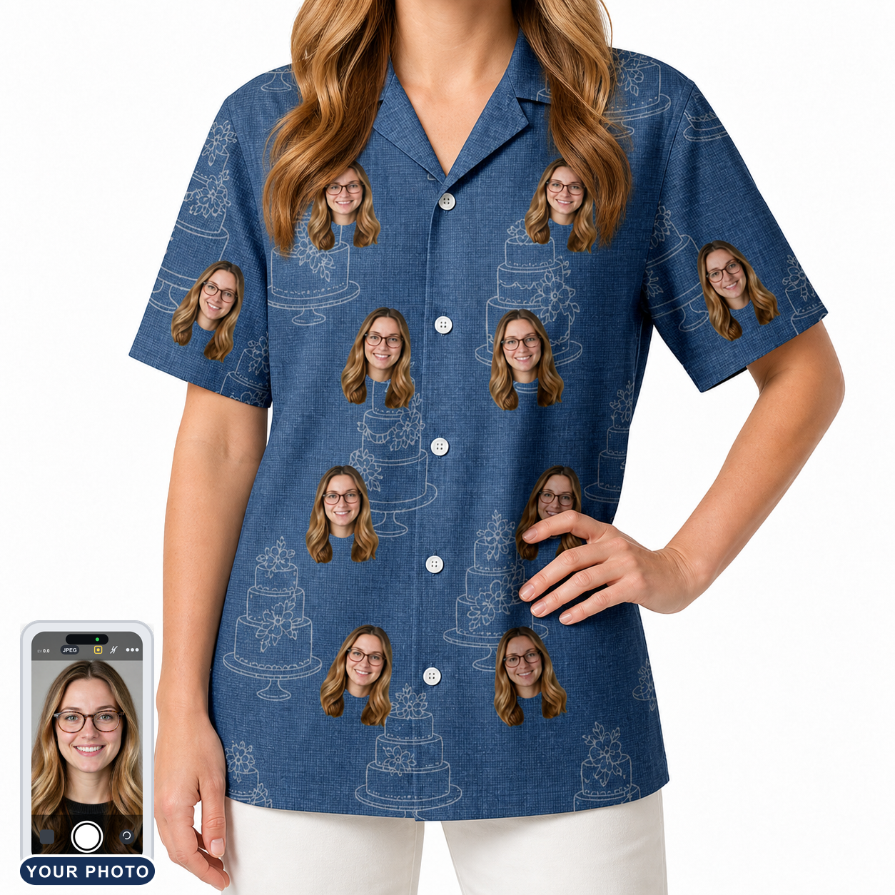 Women's Fondant Foam Custom Face Hawaiian Shirt