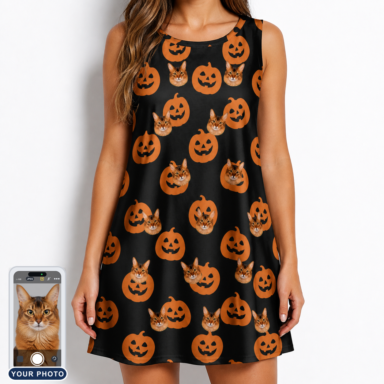 Women's Frightlight Fancies Custom Cat Face Tank Dress