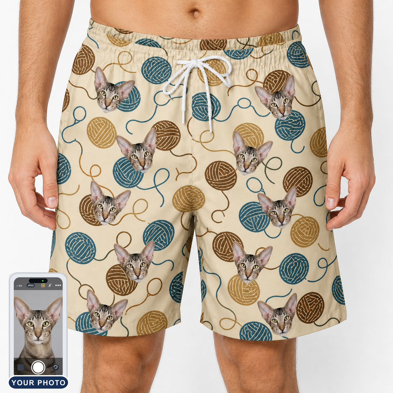 Men's Bobbin Bengals Custom Cat Face Beach Shorts