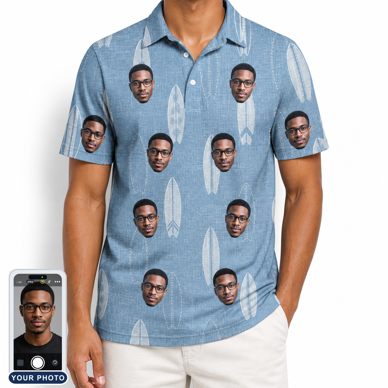 Men's Retro Riptide Custom Face Polo Shirt