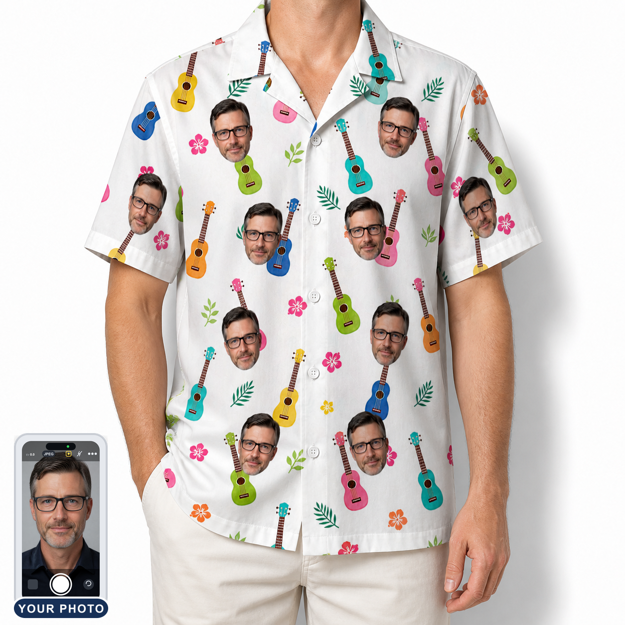 Men's Ukulele Utopia Custom Face Hawaiian Shirt