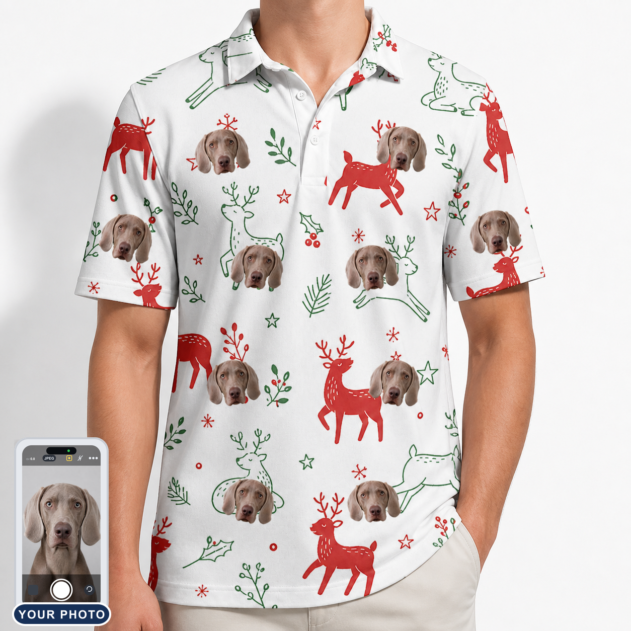 Men's Rudolph Ruckus Custom Dog Face Polo Shirt