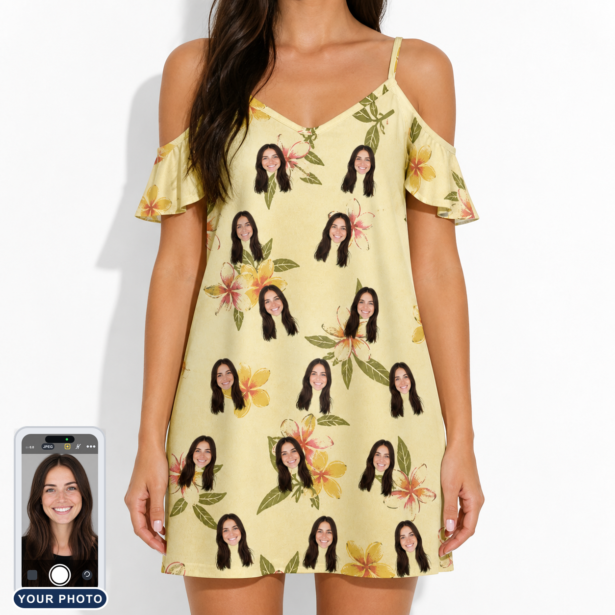 Women's Frangipani Frolic Custom Face Off-Shoulder Dress