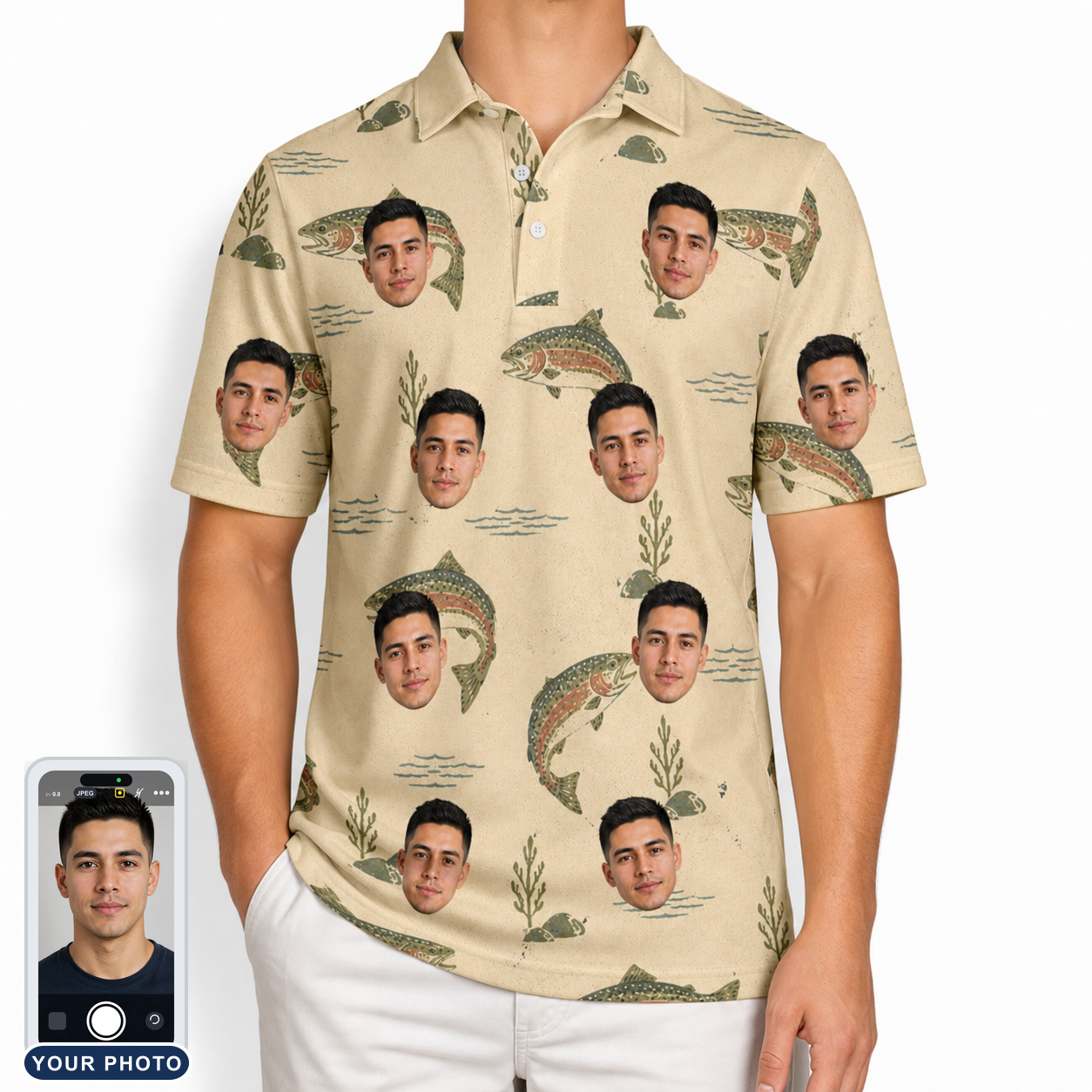 Men's Trout About Custom Face Polo Shirt