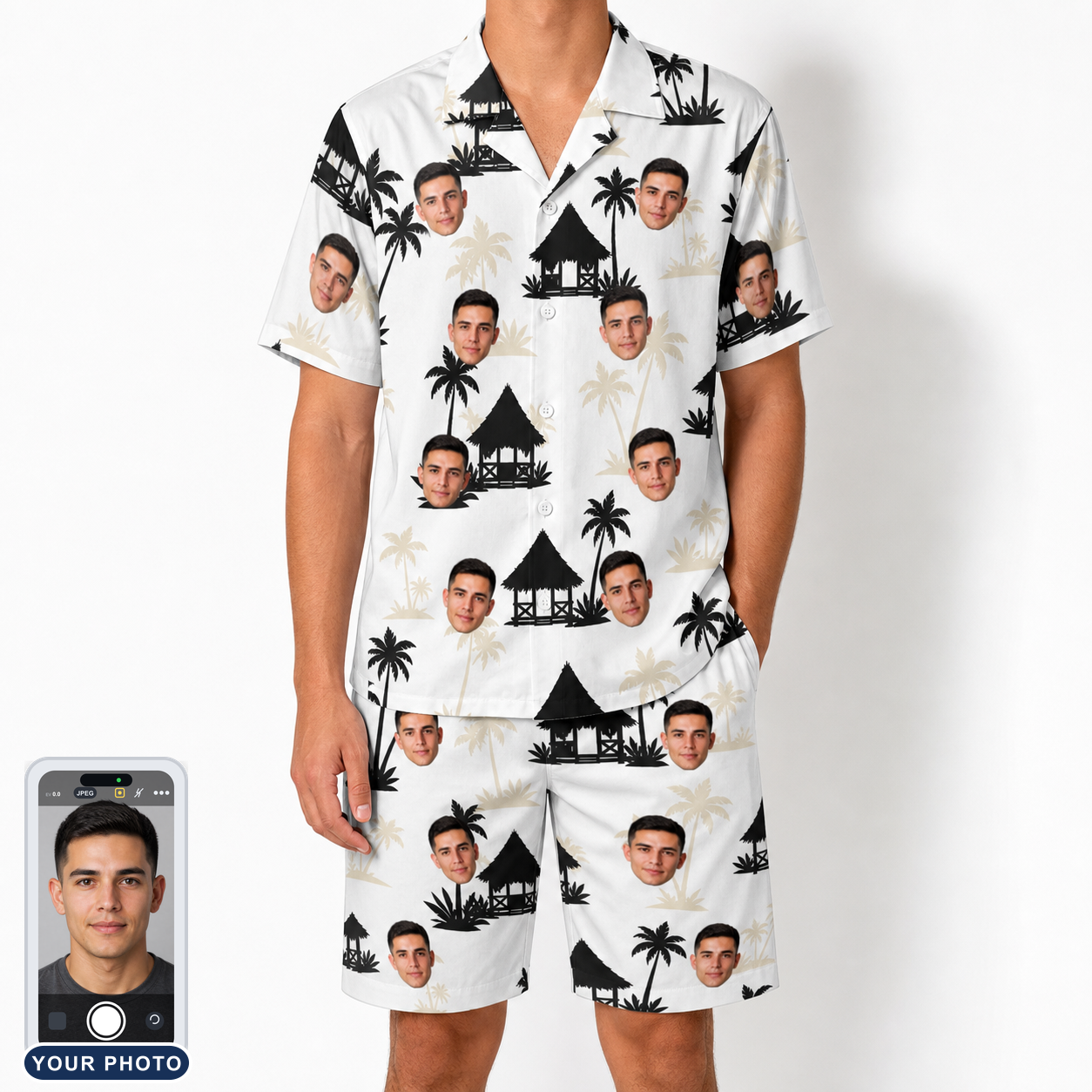 Men's Thatched Timewarp Custom Face Shirt & Shorts Set