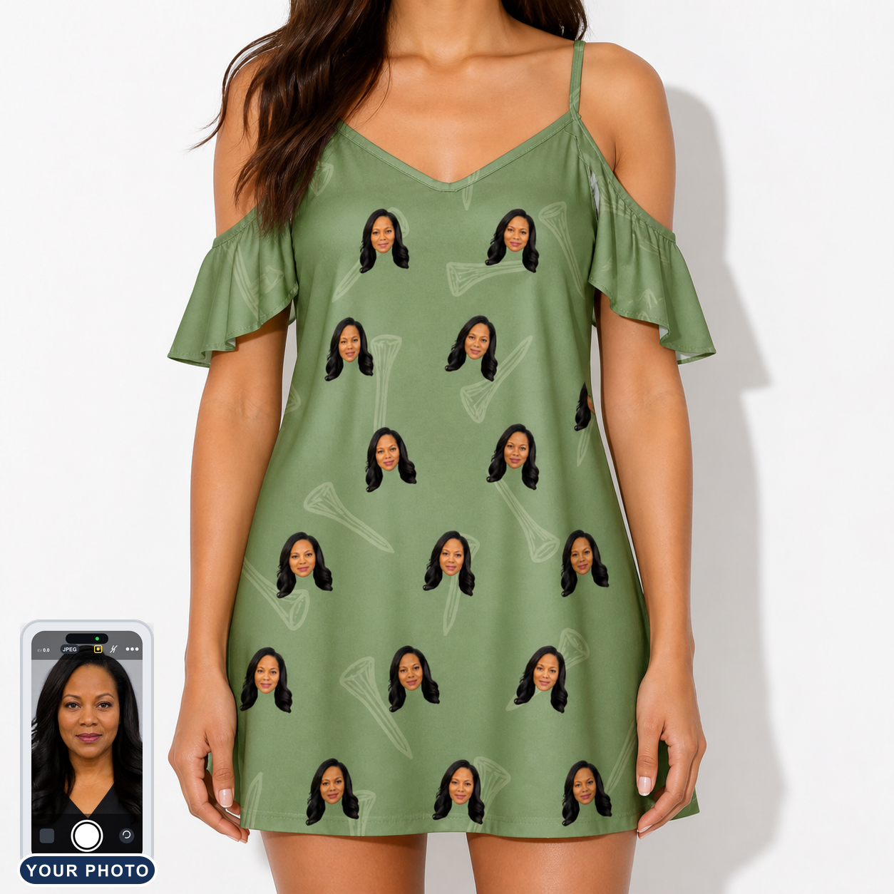 Women's Fairway Flair Custom Face Off-Shoulder Dress
