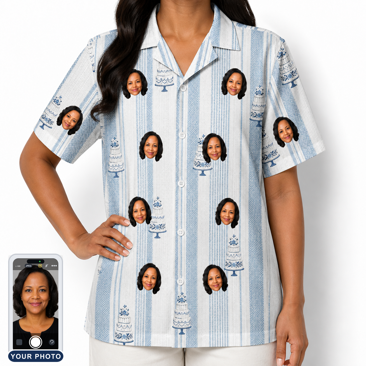 Women's Buttercream Boardwalk Custom Face Hawaiian Shirt