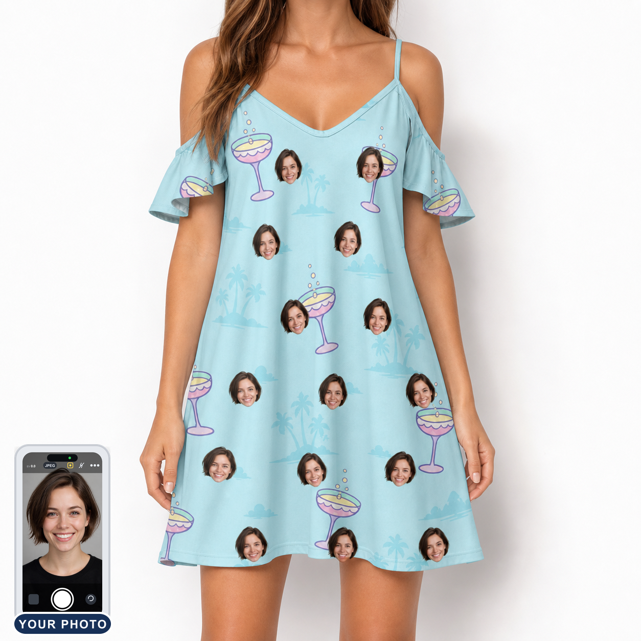 Women's Cork Kisses Custom Face Off-Shoulder Dress