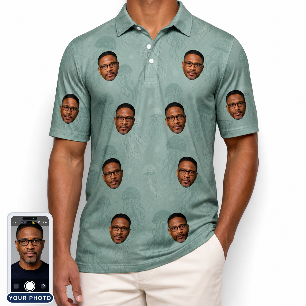 Men's Jelly Jaunt Custom Face Polo Shirt