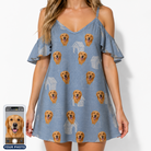 Women's Pooch Porches Custom Dog Face Off-Shoulder Dress