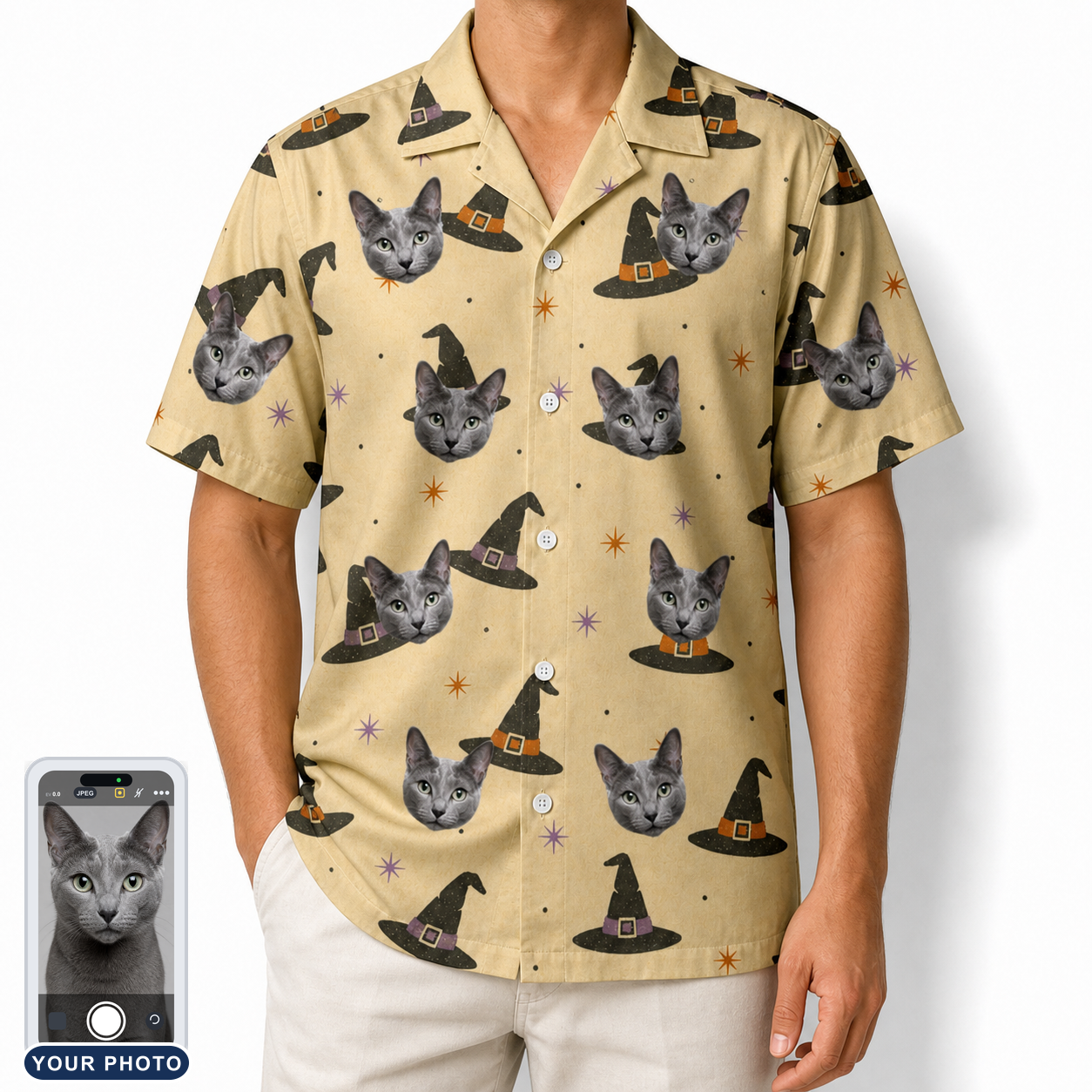Men's Spellbound Spires Custom Cat Face Hawaiian Shirt