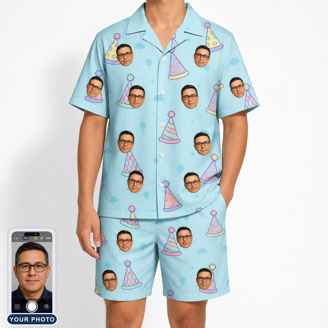 Men's Hat Trickery Custom Face Shirt & Shorts Set