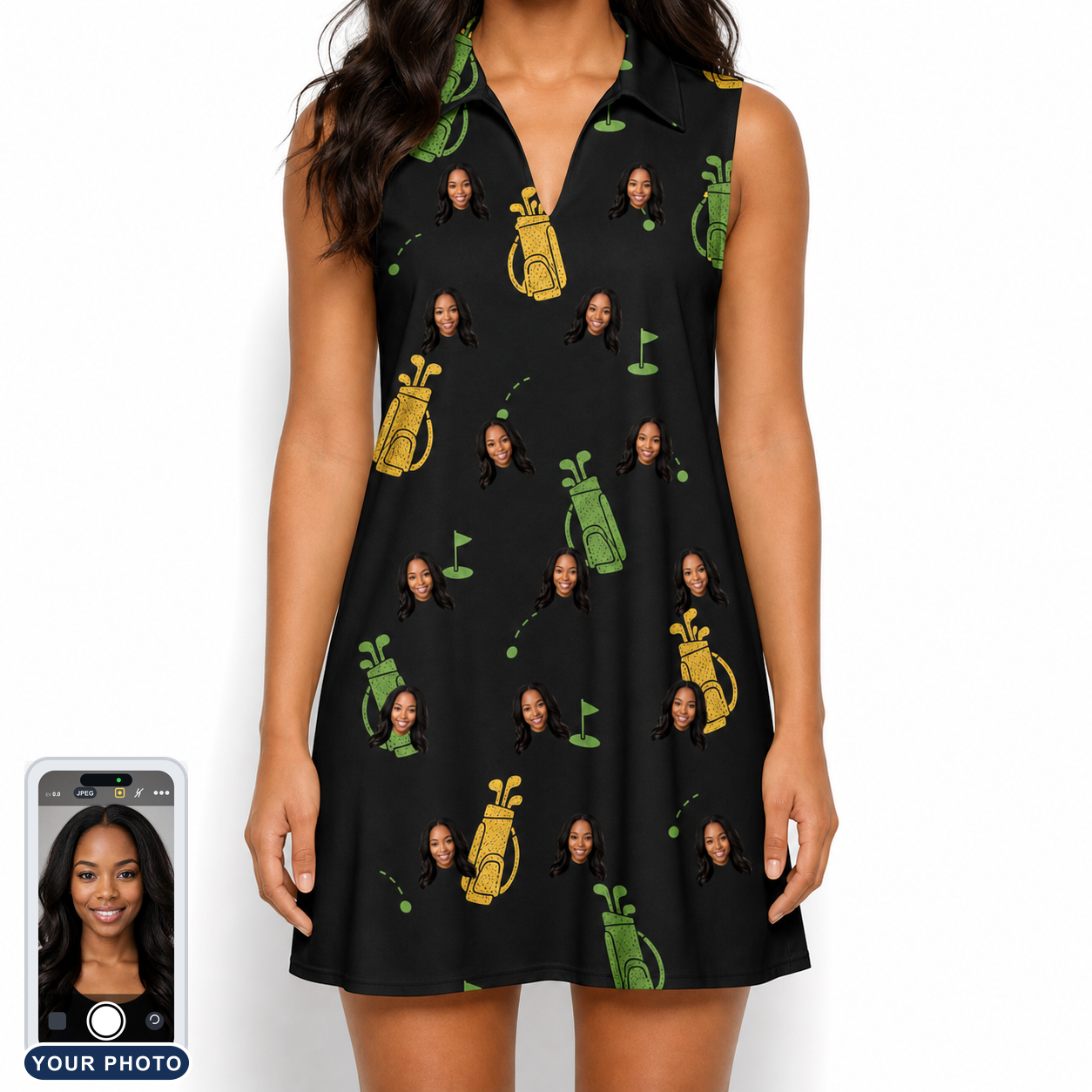 Women's Divot Duffels Custom Face V-Neck Dress