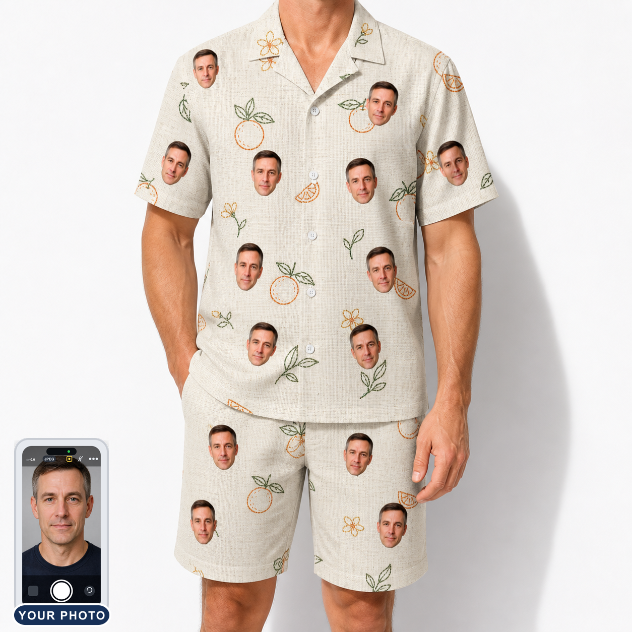 Men's Mandarin Moxie Custom Face Shirt & Shorts Set