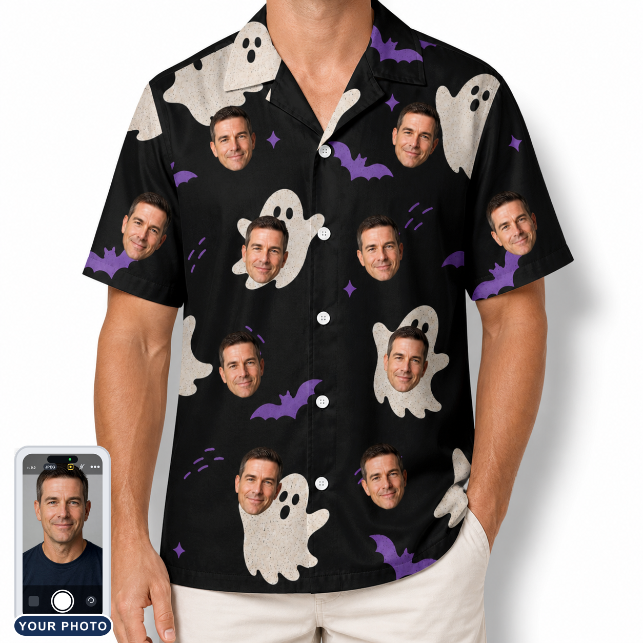 Men's Boo Bats Custom Face Hawaiian Shirt