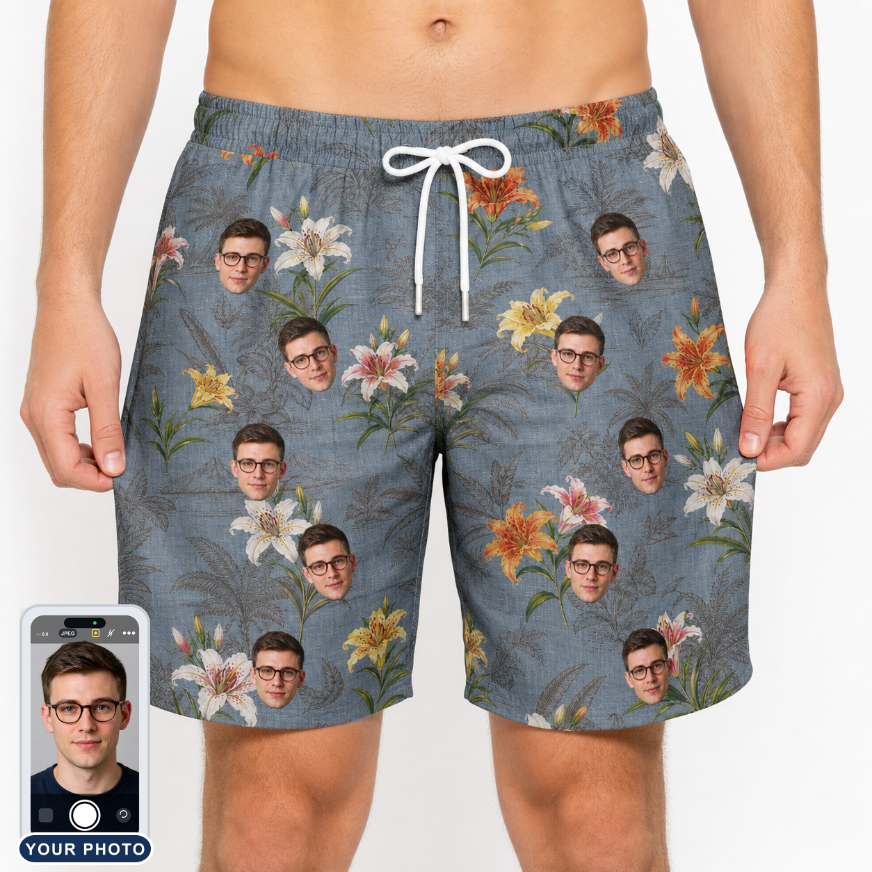Men's Lotus Limbo Custom Face Beach Shorts