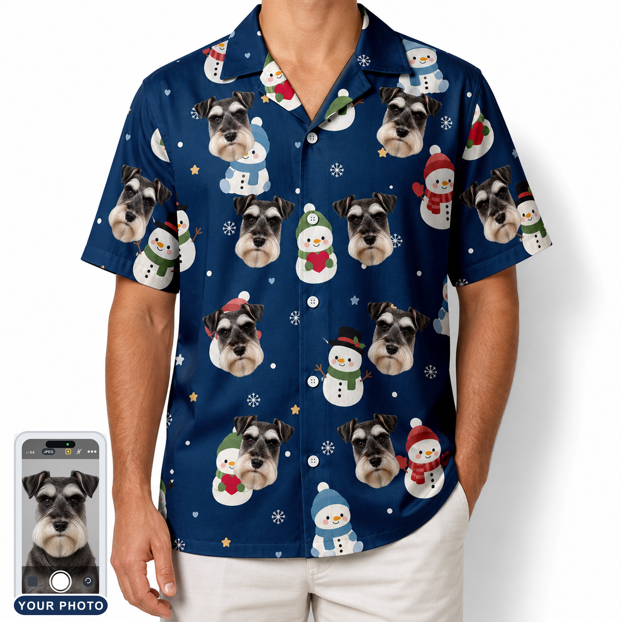 Men's Snowman Shenanigans Custom Dog Face Hawaiian Shirt