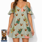 Women's Trimmed Tannenbaums Custom Dog Face Off-Shoulder Dress