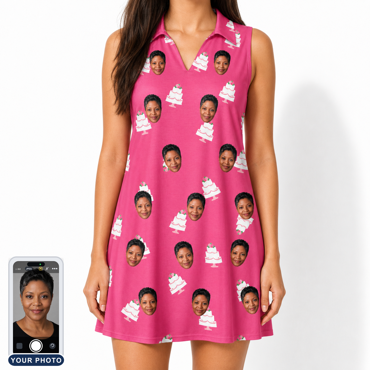 Women's Tiered Tease Custom Face V-Neck Dress