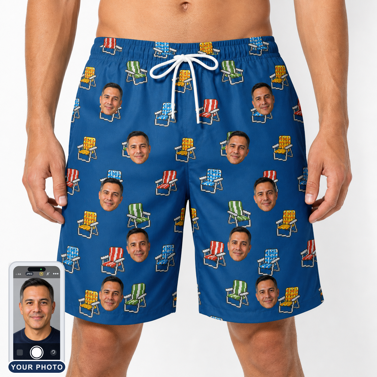 Men's Patio Perch Custom Face Beach Shorts