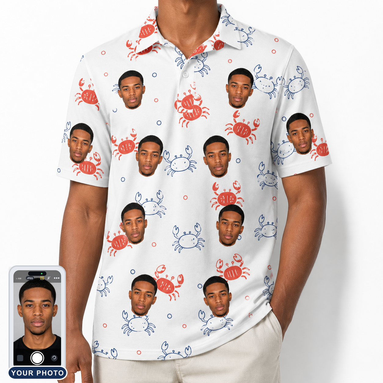 Men's Crab Capers Custom Face Polo Shirt