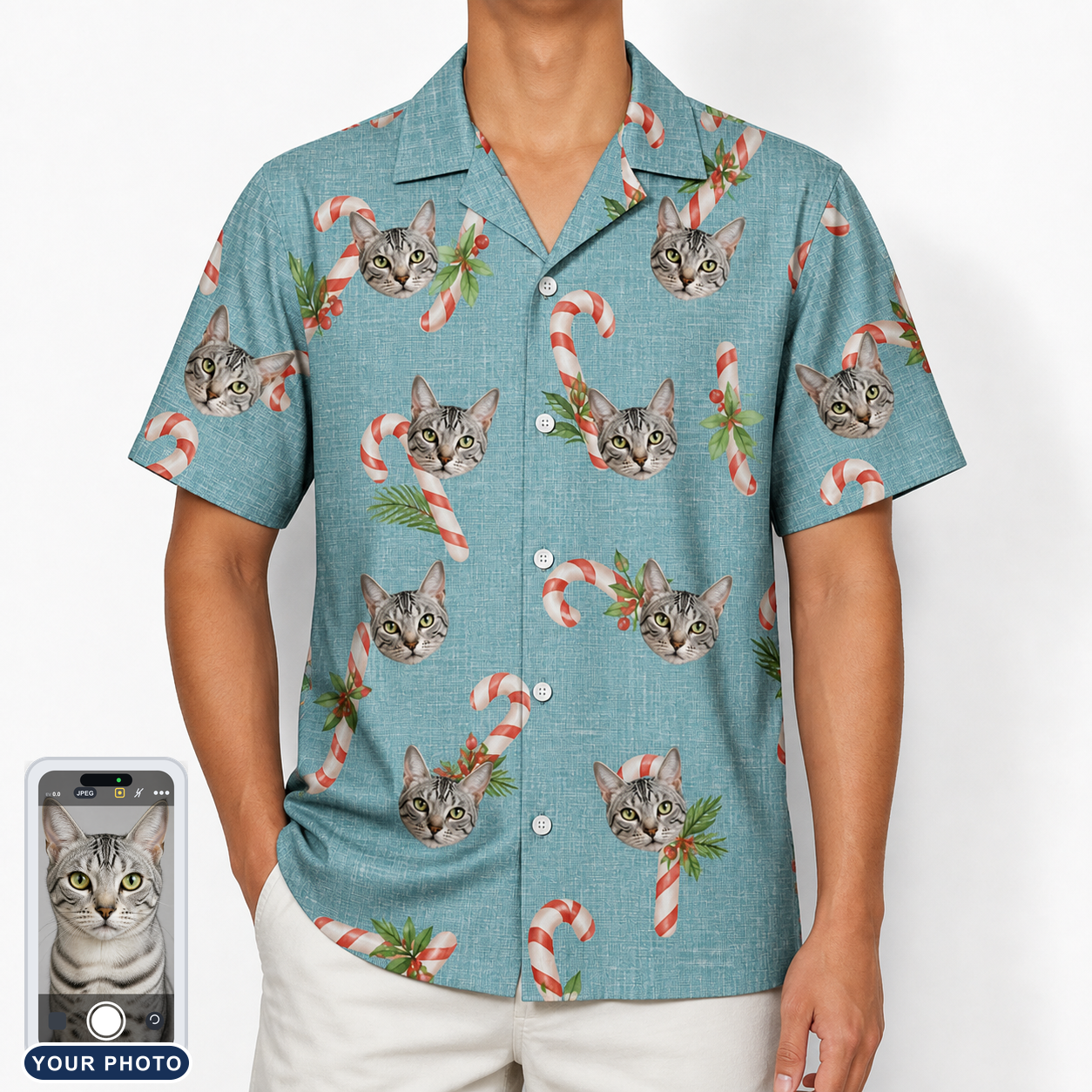 Men's Cane Carousel Custom Cat Face Hawaiian Shirt