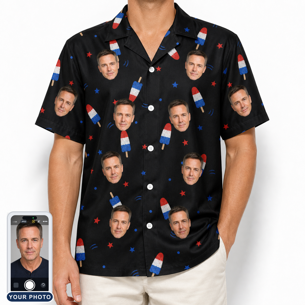 Men's Starsicle Swirl Custom Face Hawaiian Shirt