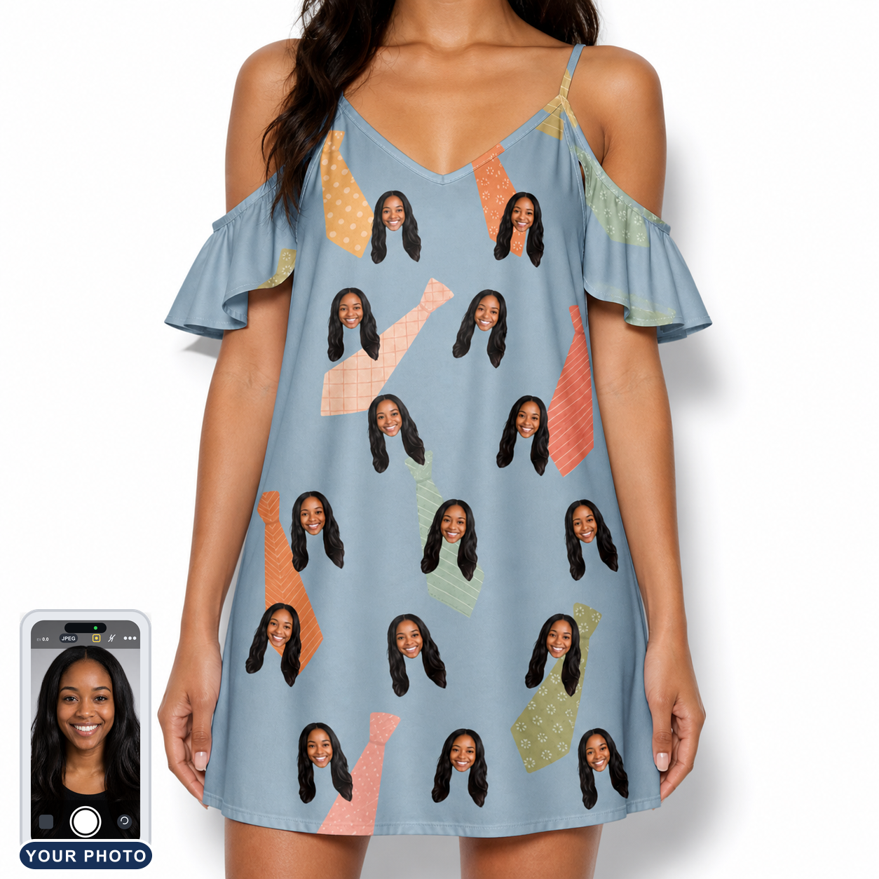 Women's Dapper Dads Custom Face Off-Shoulder Dress