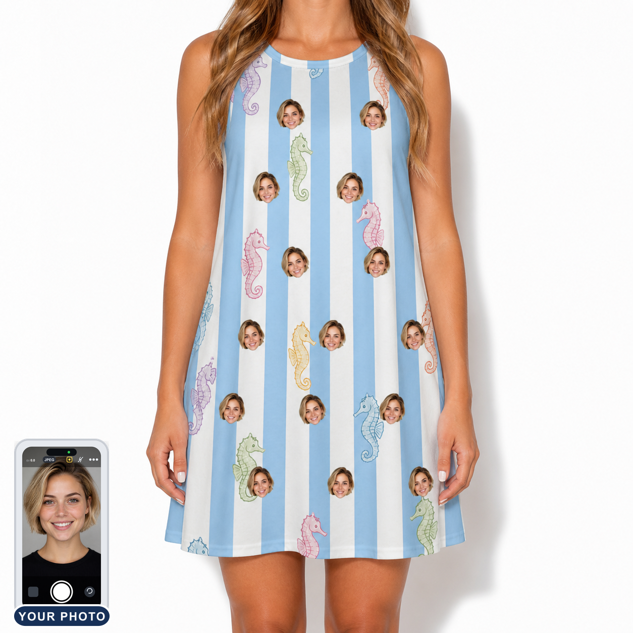 Women's Seahorse Serenade Custom Face Tank Dress