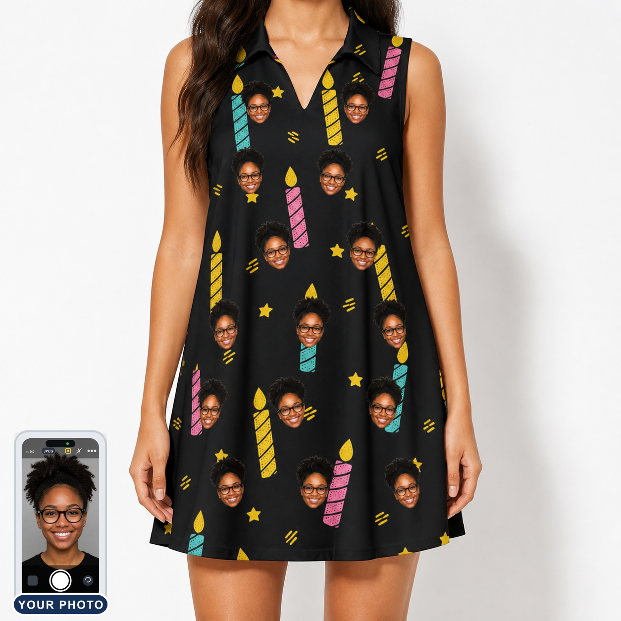 Women's Wick Winks Custom Face V-Neck Dress