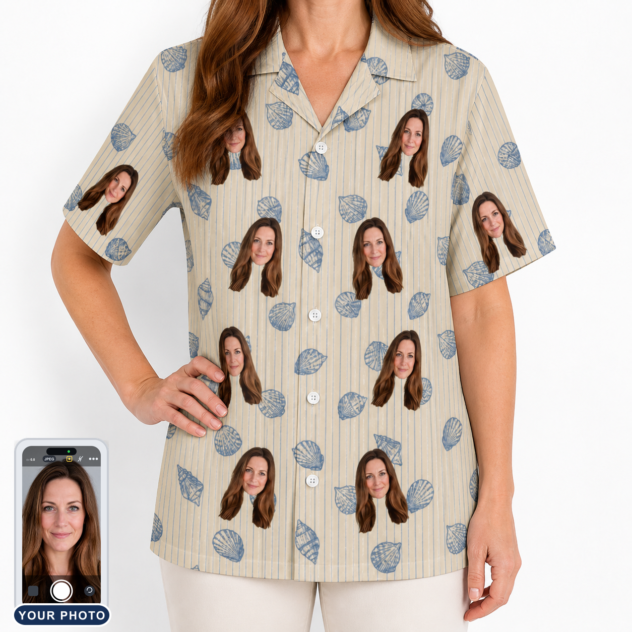 Women's Scallop Serenade Custom Face Hawaiian Shirt