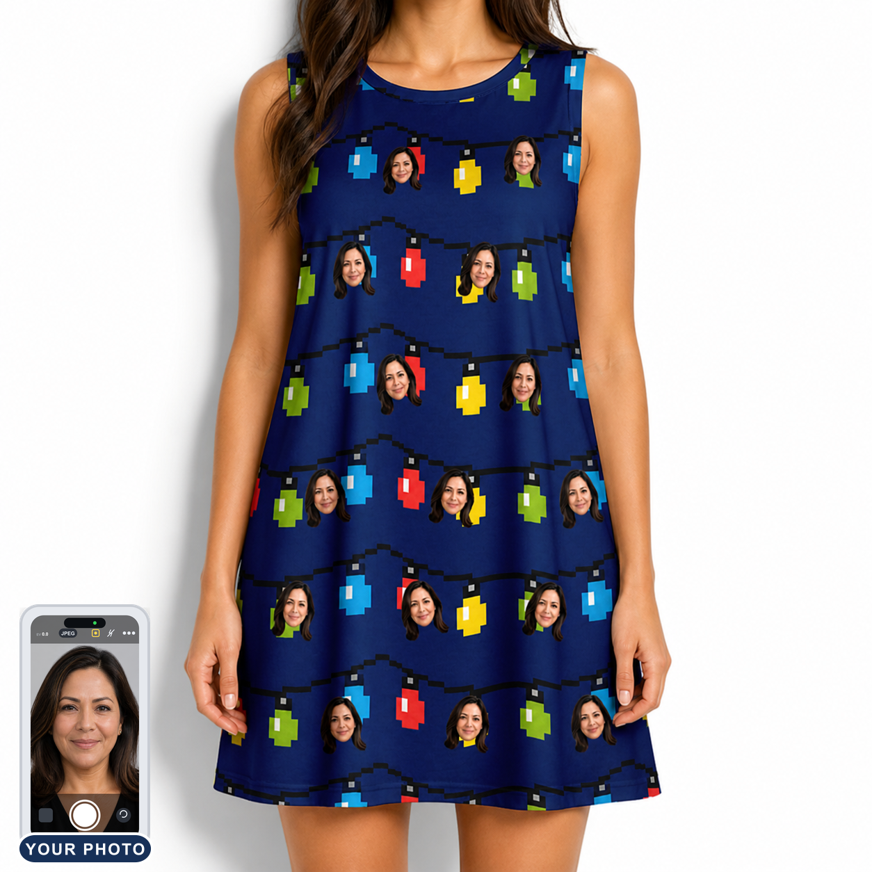 Women's Stringlight Soirée Custom Face Tank Dress