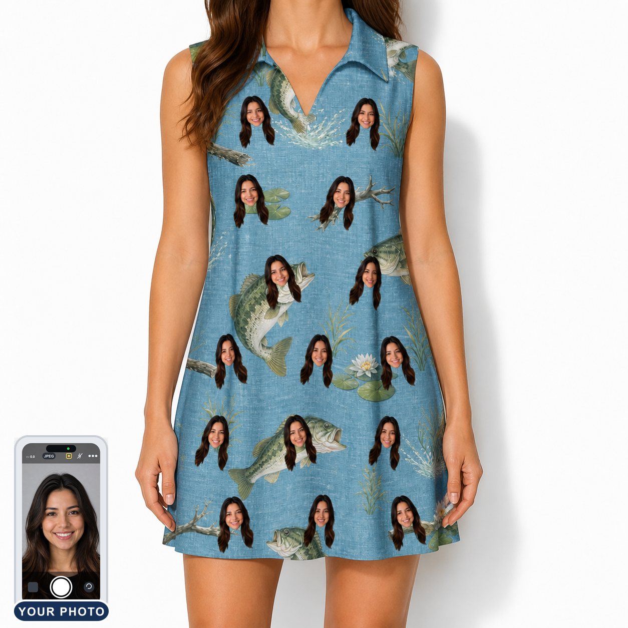 Women's Pond Prowlers Custom Face V-Neck Dress