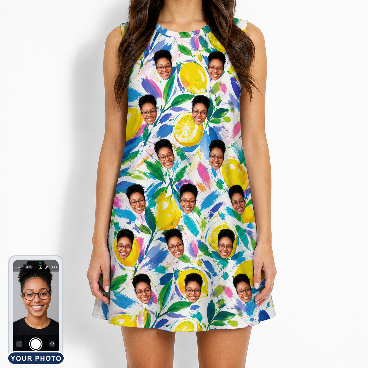 Women's Citron Confetti Custom Face Tank Dress