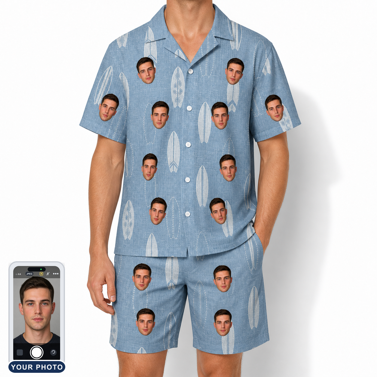Men's Retro Riptide Custom Face Shirt & Shorts Set