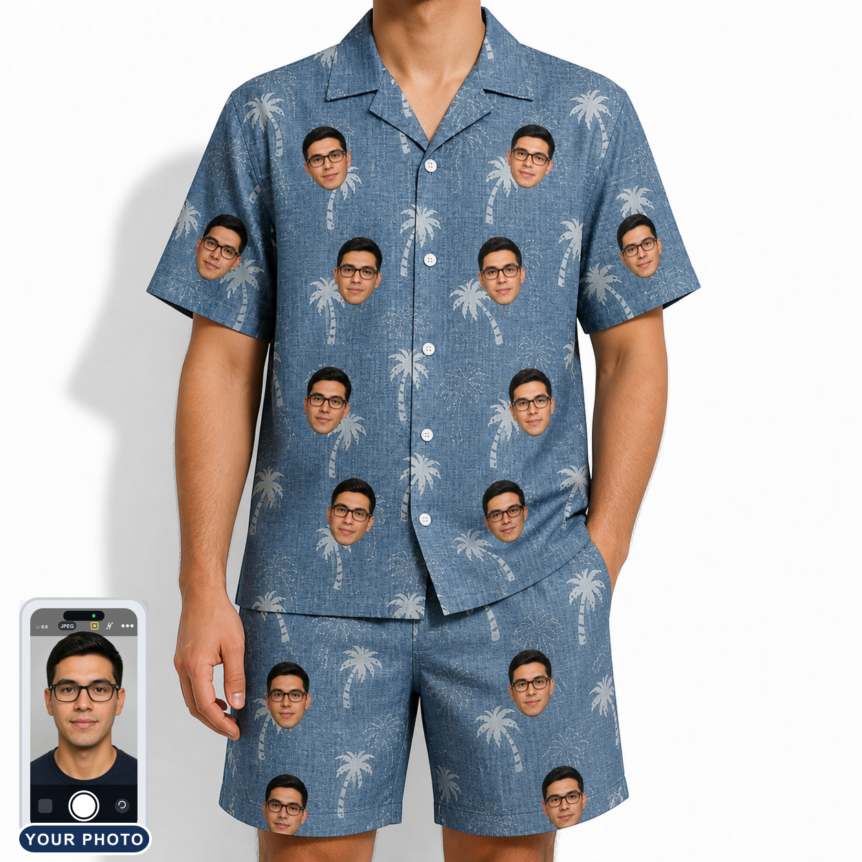 Men's Flower Power Custom Face Shirt & Shorts Set